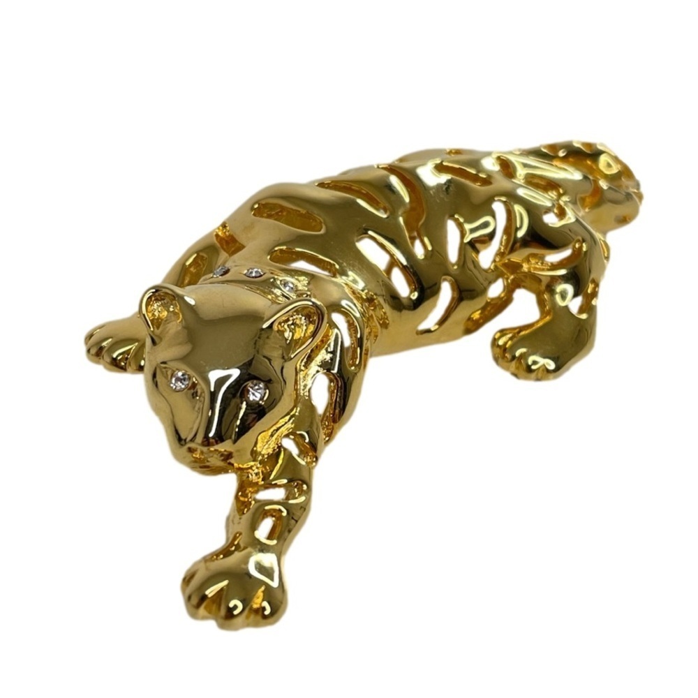 Cougar Tiger Gold Tone Austrian Crystals Statement Cat Brooch